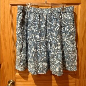 Madewell Pull-On Ruffled Mini Skirt in Indigo Floral.